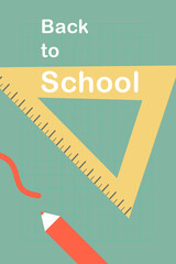 Back to School flat background. Minimalist vector illustration.  Elements and objects on school themes, simple background for poster, cover, flyer, web, social banner.