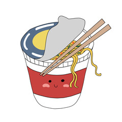 Noodle cup smile face cartoon vector illustration doodle style	