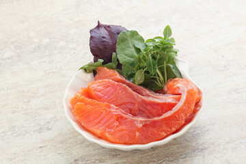 Sliced salmon fillet starter snack