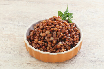 Boiled lentil in the bowl