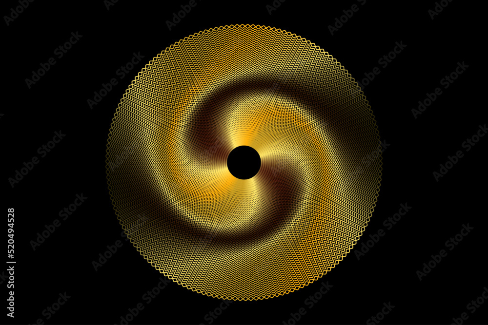 Fototapete abstract circles line wave expand pattern border frame by gold gradient isolated on black background