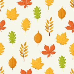 Autumn leaves seamless pattern, Flat vector illustration