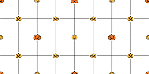 pumpkin Halloween seamless pattern checked vector cartoon ghost scarf isolated repeat wallpaper tile background gift wrapping paper illustration symbol icon doodle design