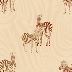 Fototapeta na wymiar Zebra seamless pattern on background color, Safari Wildlife, Animal