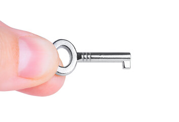 Pinch holding a small skeleton key isolated