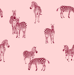 Fototapeta na wymiar Zebra seamless pattern on background color, Safari Wildlife, Animal