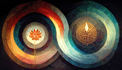 Mandala enlightenment concept illustration for spirituality - obrazy, fototapety, plakaty