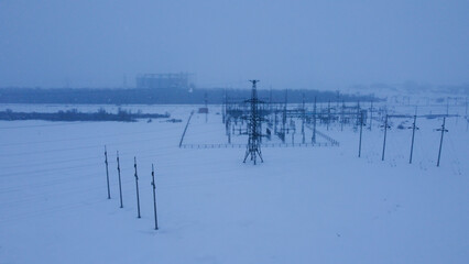 Winter over the power supply substation