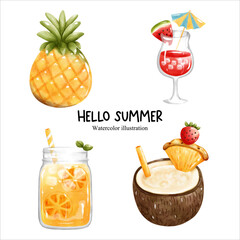 Hello summer, summer watercolor. vector illustration