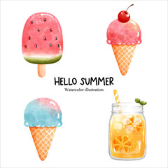 Hello summer, summer watercolor. vector illustration