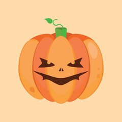 Orange pumpkin vector illustration. Autumn halloween pumpkin, vegetable graphic icon or print. Thanksgiving day farm harvest pictogram, closeup of squash, vegetable
