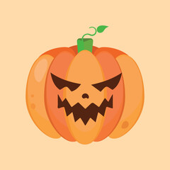 Orange pumpkin vector illustration. Autumn halloween pumpkin, vegetable graphic icon or print. Thanksgiving day farm harvest pictogram, closeup of squash, vegetable