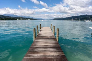 Fotobehang Dock at the Woerthersee in Carinthia, Austria © David Irlweg