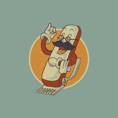 Cartoon emblem of happy shaving machine with retro style