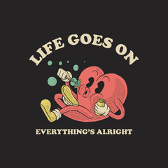 Cartoon emblem of heart playing soap bubble with retro style