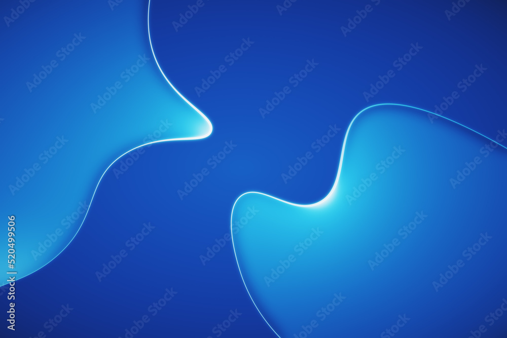 Poster Abstract blue fantasy background with waves and lines. Design and landing page concept. 3D Rendering.
