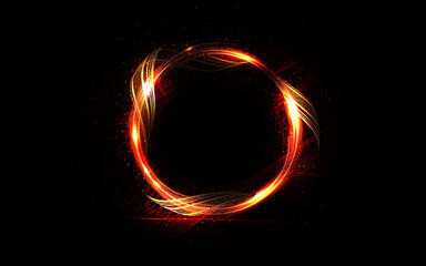 Abstract isolated round curvy gold tone frame on black background