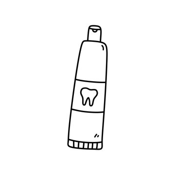 recommend clip art: Tube of toothpaste isolated on white background. Oral hygiene. Vector hand-drawn illustration in doodle style. Perfect for decorations, logo, various design.