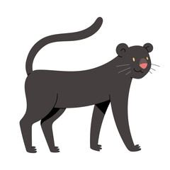 Cute panther character, wildcat illustration, black jaguar with smiling face expression, jungle feline, pathera drawing, vector illustration isolated on white background