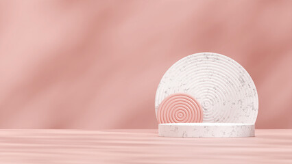 3d render marble podium rendering mockup template in landscape with pink clean shadow wall