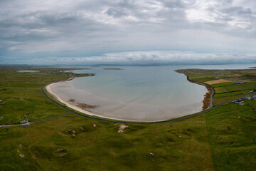 panorama of Elly Bay Beach on the Mullet Peninsula of Ireland at low tide