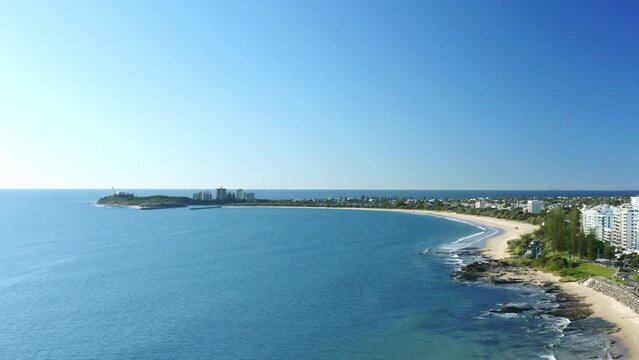 Beautiful Panoramic Coastal Aerial View Of Beach, Ocean Waves And Blue Sky In Australia, 4K Drone