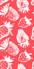 Strawberry pattern seamless, strawberries illustration, hand-drawn vector red berry for vegan banner, juice or jam label design. Ripe berries background for baby food packaging. Strawberry backdrop.