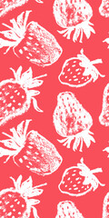 Strawberry pattern seamless, strawberries illustration, hand-drawn vector red berry for vegan banner, juice or jam label design. Ripe berries background for baby food packaging. Strawberry backdrop.
