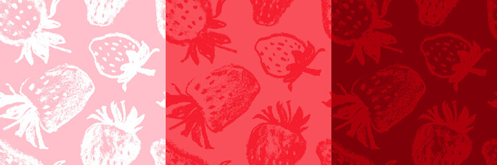 Strawberry pattern seamless, strawberries illustration, hand-drawn vector red berry for vegan banner, juice or jam label design. Ripe berries background for baby food packaging. Strawberry backdrop.