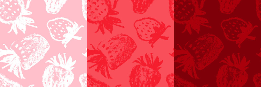 Strawberry pattern seamless, strawberries illustration, hand-drawn vector red berry for vegan banner, juice or jam label design. Ripe berries background for baby food packaging. Strawberry backdrop.
