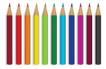 Colored pencils set with soft shadow. Mock up pencil.
