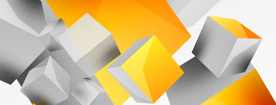 3d cubes vector abstract background. Composition of 3d square shaped basic geometric elements. Trendy techno business template for wallpaper, banner, background or landing