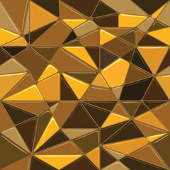 Light brown and amber yellow  colored abstract polygonal cells background, with golden lines. Stained glass seamless texture. Triangles mosaic wallpaper. Vector glossy tile design 