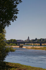 View of the old town of Blois from across the River Loire in the spring, Loire Valley, Touraine, France