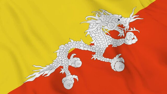realistic Kingdom of Bhutan waving flag. smooth 4k video seemless loop 