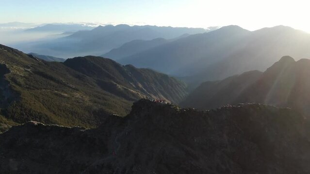 Yushan National Park the tallest mountain in Taiwan drone sunrise view