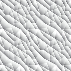 Modern geometric white triangles pattern. Polygonal art with convex effect, mosaic gradient shapes. Stylish leather monochrome web backdrop. Abstract grid texture, seamless background. Vector