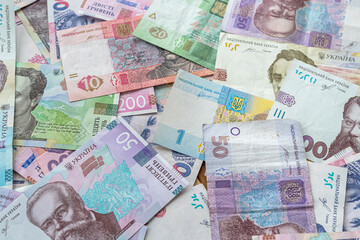 different UAH ukrainian money, finance concept, grivna