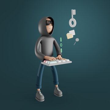 3D character Male thief wearing mask commit crime