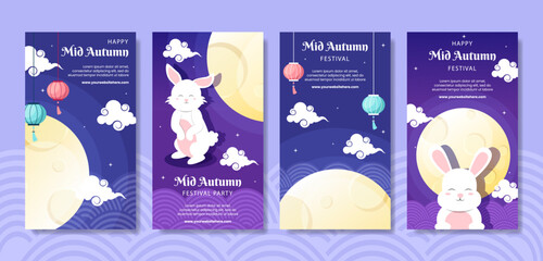 Mid Autumn Social Media Stories Template Flat Cartoon Background Vector Illustration