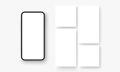 Cellphone With Blank Screen and Templates for Social Media Posts Design. Vector Illustration