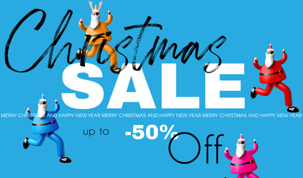 Christmas sale design template with cool 3d Santa Claus.