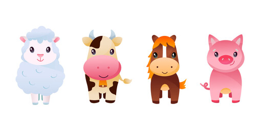Farm animals. Set of cartoon farm animals isolated on white background. Farm animals  cow, horse, sheep, pig