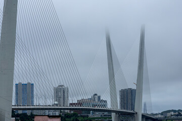 Fototapeta na wymiar Russian bridge in the city of Vladivostok