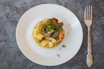 Traditional delicious Turkish food; Artichoke with olive oil (zeytinyagli enginar)
