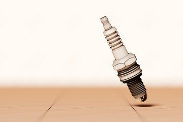 Beige  spark plug on beige  background. 3d illustration. Car Repair Parts