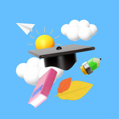 Back to school. Learn and study. Design template with school supplies.