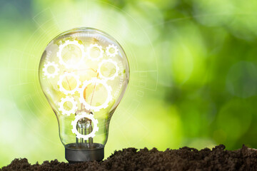 Innovation.Light bulbs with fluorescent technology and creativity Ideas and ideas for the future and the environment