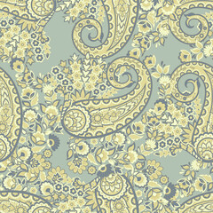Paisley Floral oriental ethnic Pattern. Seamless Vector Ornament. Ornamental motifs of the Indian fabric patterns.