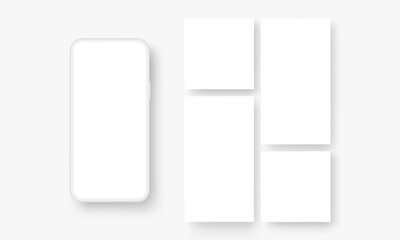 Clay Cellphone and Blank Templates for Social Media Posts Design. Vector Illustration